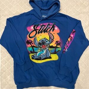 Disney Apparel Stitch Blue Hoodie w/ Airbrushed Character & Name size XL pockets